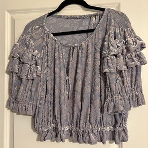 Free People Lilac Floral Ruffle Peasant Top